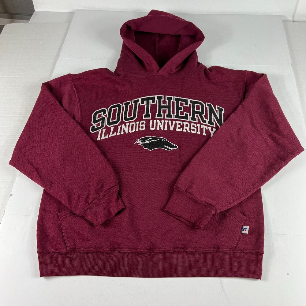 VTG Russell Southern Illinois Saluikis Sweatshirt Small Red Faded Logo Hoodie